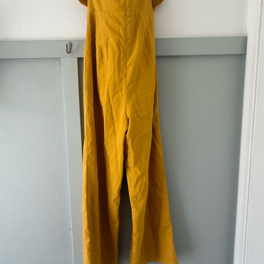 Lulu's Mustard Wide-Leg Jumpsuit with Front Tie - Picture 5 of 5
